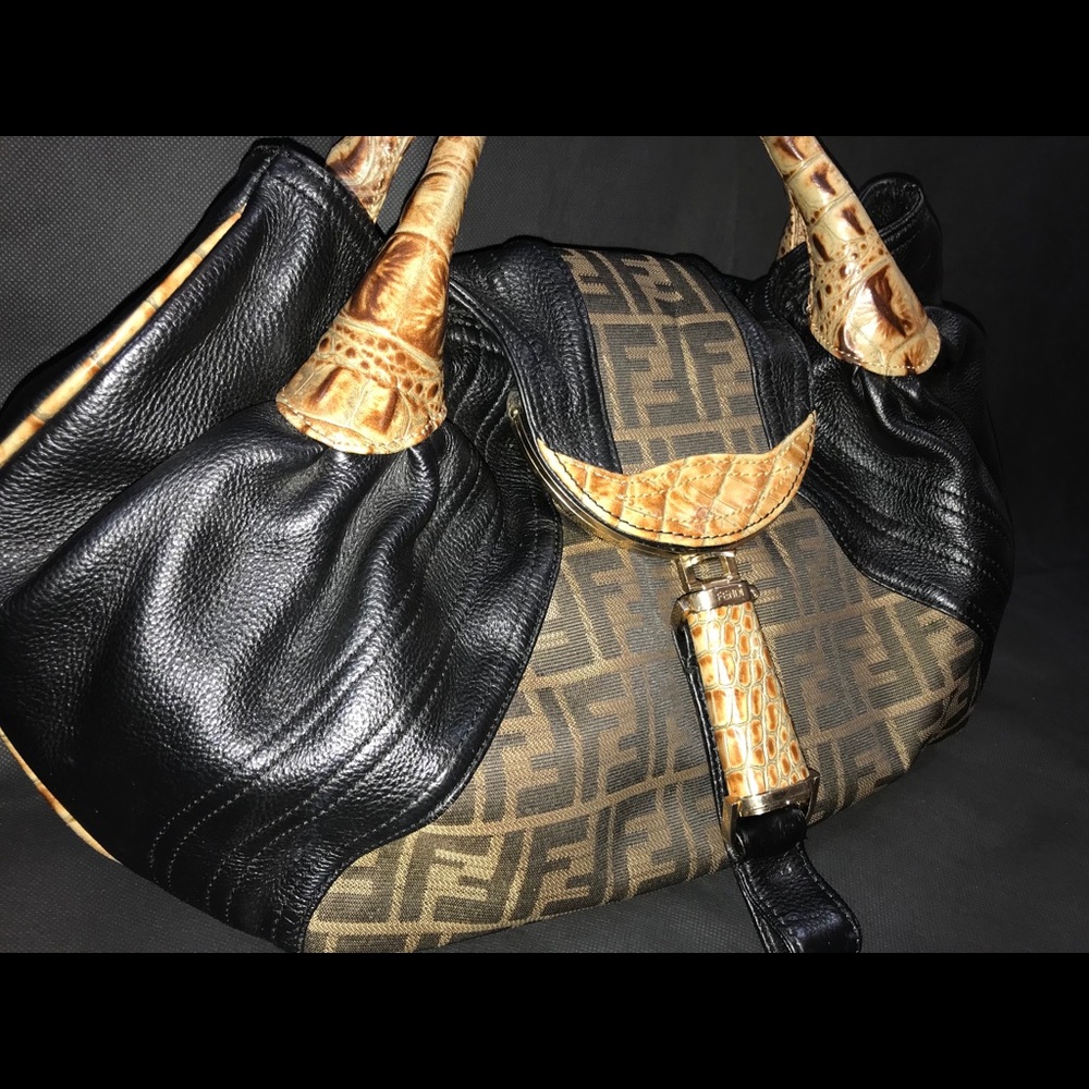 FENDI Zucca Alligator Spy Bag